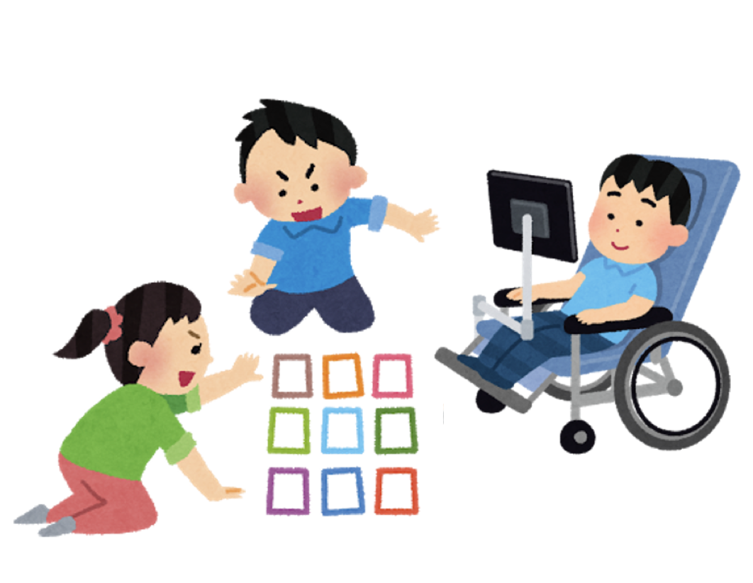 カルタ遊びに参加しているイラスト