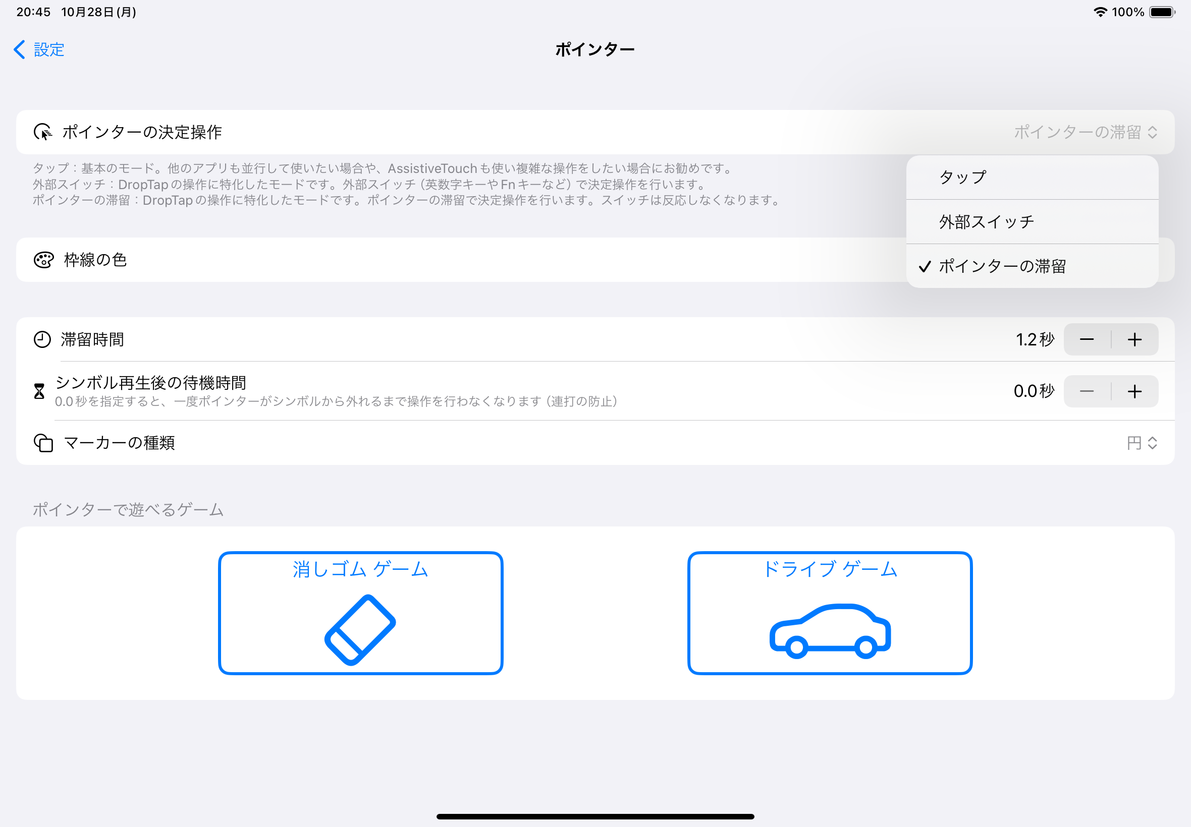 ポインターの設定画面
